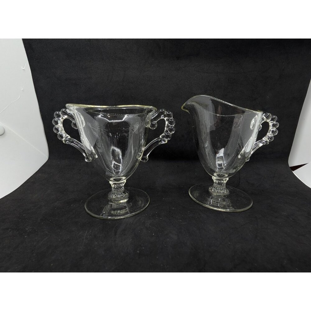 Imperial Glass Beaded Candlewick Sugar & Creamer 'Boopie'  Elegant cottagecore